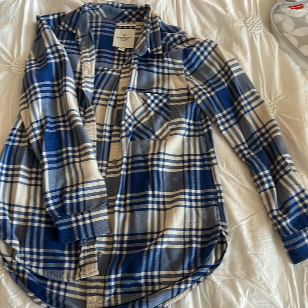 Blue and cream button down shirt from American eagle.